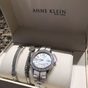 Anne Klein Ceramic Watch & Bangle Set +Swarovski